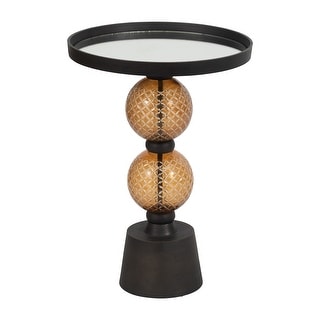 22" Mirrored Top Side Table with Metal Base Contemporary Black and Gold ...